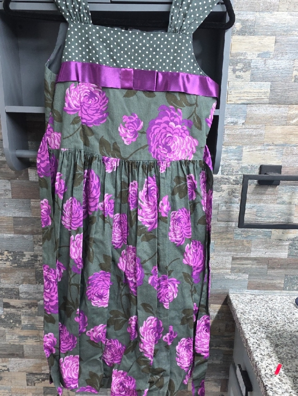Bonnie Jean Olive Green Dress with Purple Floral Print